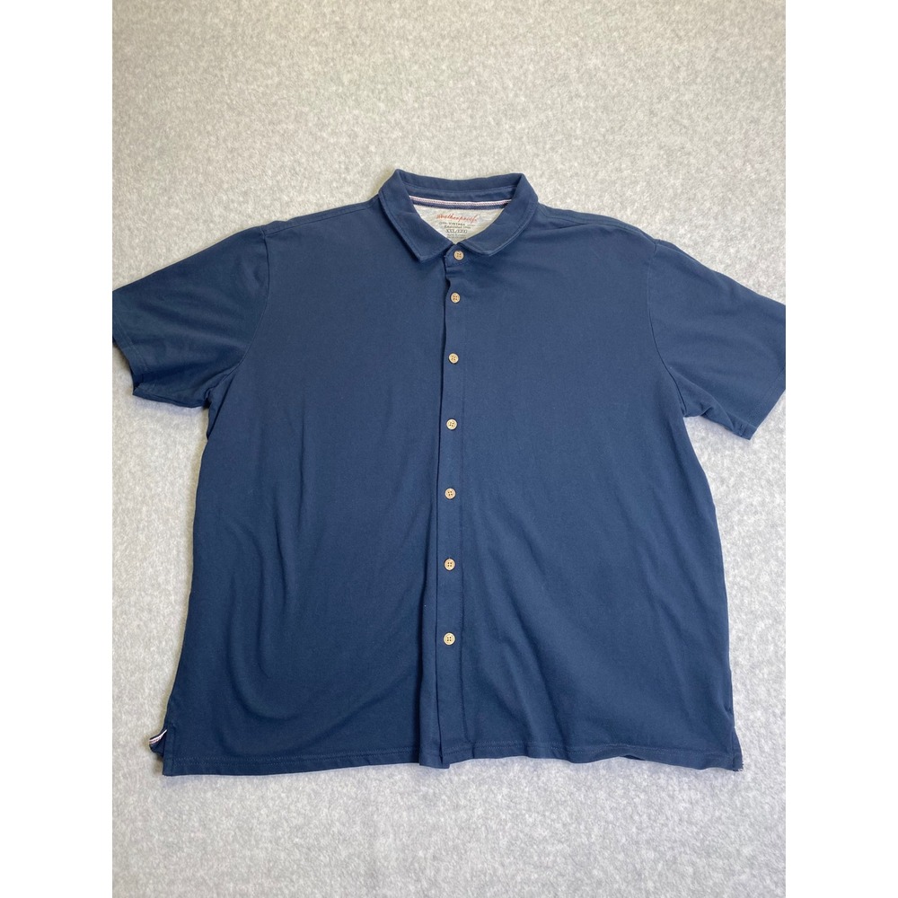 Weatherproof Vintage Mens XXL Navy Blue Pique Short Sleeve Button Down Shirt